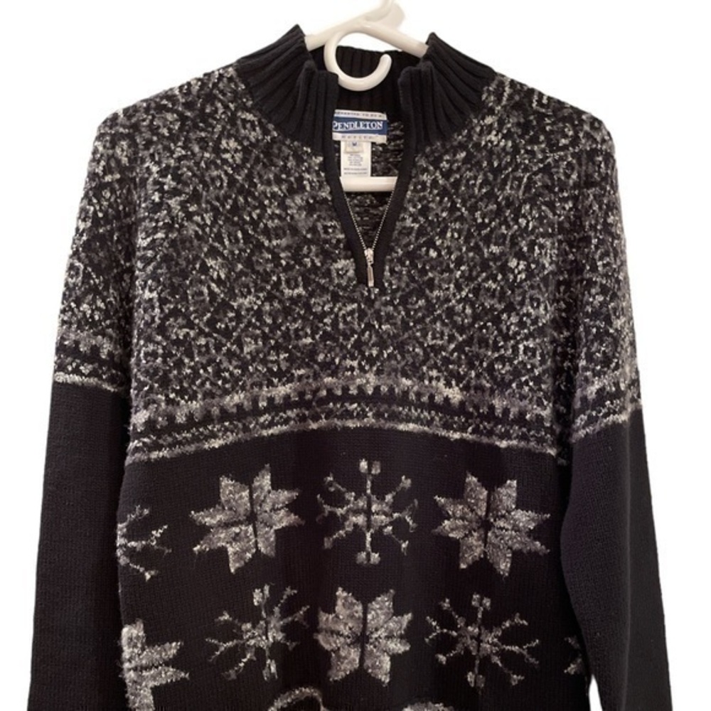 Pendleton Vtg Quarter Zip Black Pullover Sweater … - image 2